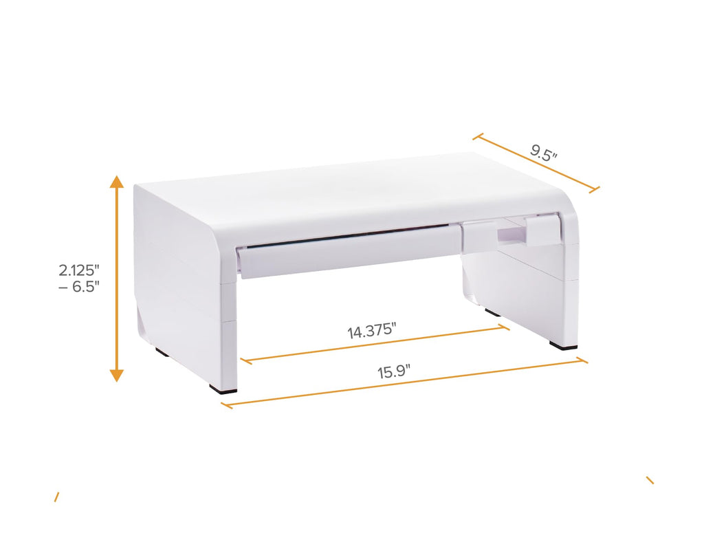 Bostitch Konnect Adjustable Monitor Riser with Drawer & Cell Phone Holder, Laptop Stand for Desk, 4 Height Levels, Cable Management & Rubber Feet