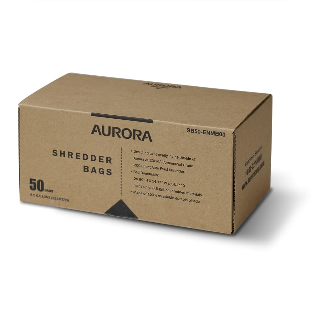 Aurora SB50 Shredder Bags, Design for Aurora AU200MA and AU220MB auto feed shredders, Hold up to 8.5 Gallon of shredded materials, 1 Roll of 50 Bags
