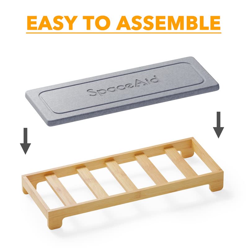SpaceAid DryingNeat Instant Dry Sink Caddy Organizers, Kitchen Sponge Soap Holder Dispenser, Countertop Fast Drying Counter Tray Rack (Bamboo, Gray)