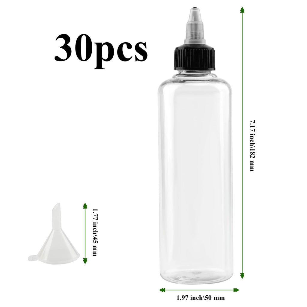 MAHIONG 30 PCS 8 oz Plastic Squeeze Bottles, Round Dispensing Bottles with Twist Top Cap and Funnel for Crafts, Kitchen, Household, Clear