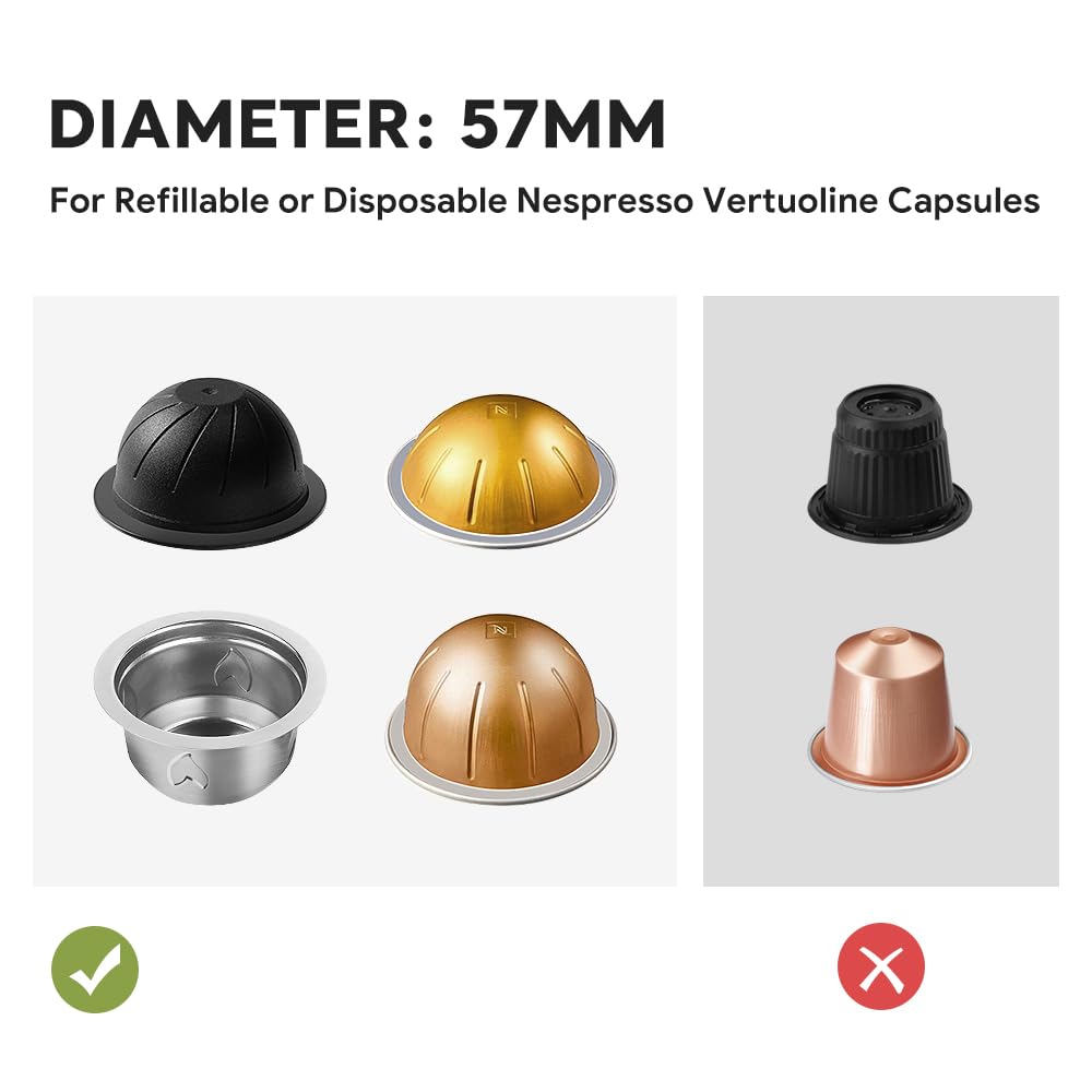 200pcs Coffee Pod Seal Lids,Aluminum Espresso Lids Foil Seals for Reusable Capsules Compatible with Nespresso Espresso Capsules Machines (for VertuoLine)+1 Spoon +1 Brush