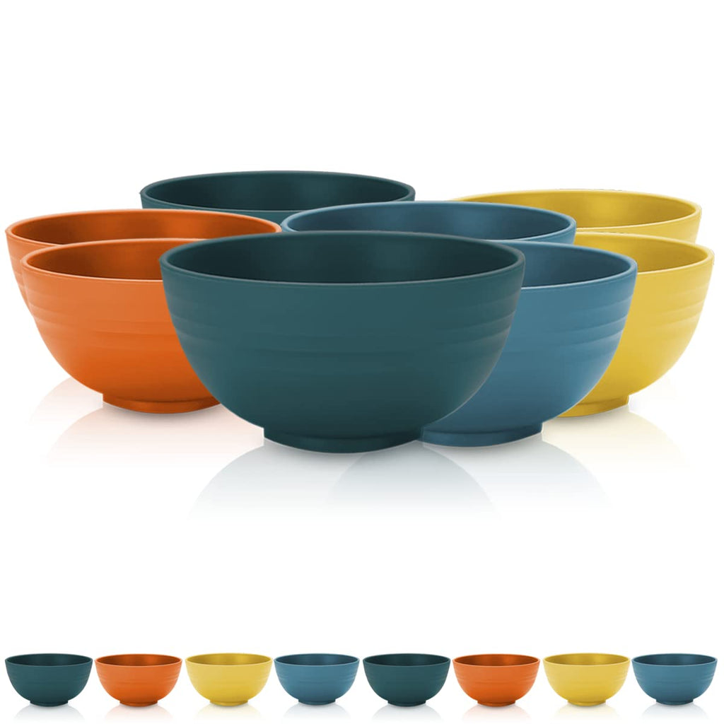 Kyraton Plastic Cereal Bowls 8 Pieces, Unbreakable and Reusable Light Weight Bowl for Rice Noodle Soup Snack Salad Fruit BPA Free Dishwasher Safe (Mutil Color)
