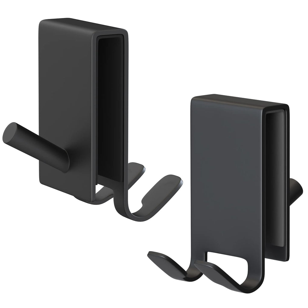 Shower Door Hook, Double-Sided Hook for Frameless Shower Doors (3.14 Inch), Heavy-Duty Stainless Steel Hook for Bathrobes and Towels, No Drilling or Adhesive Required, 2-Pack, Black