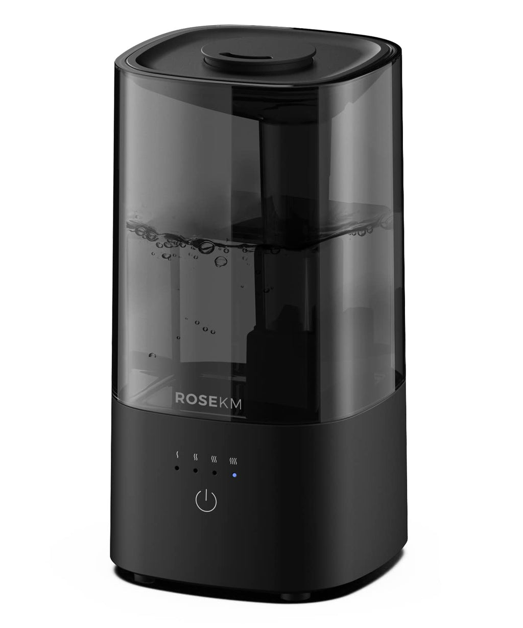 ROSEKM Humidifiers for Bedroom, 2.0L Cool Mist Humidifier for Home Plant and Baby Nursery, Quiet Ultrasonic Humidifier with 360° Nozzle, Auto Shut-Off, Filterless, Black