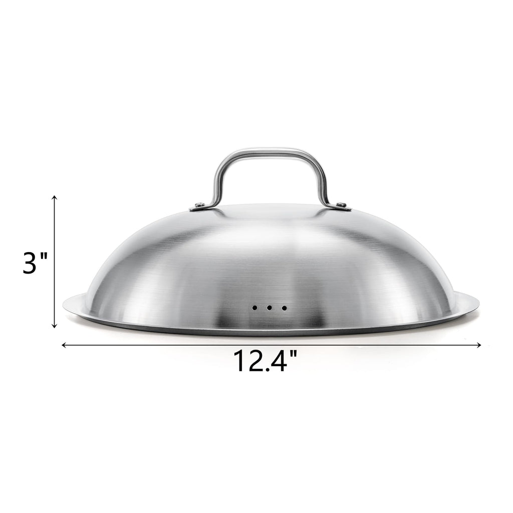 Peohud 2 Pack Griddle Accessories Basting Cover, 12 Inch Round Cheese Melting Dome, Stainless Steel Steam Pot Wok Lids, Heavy Duty Griddle Accessories for Flat Top Grill Cooking Indoor Outdoor