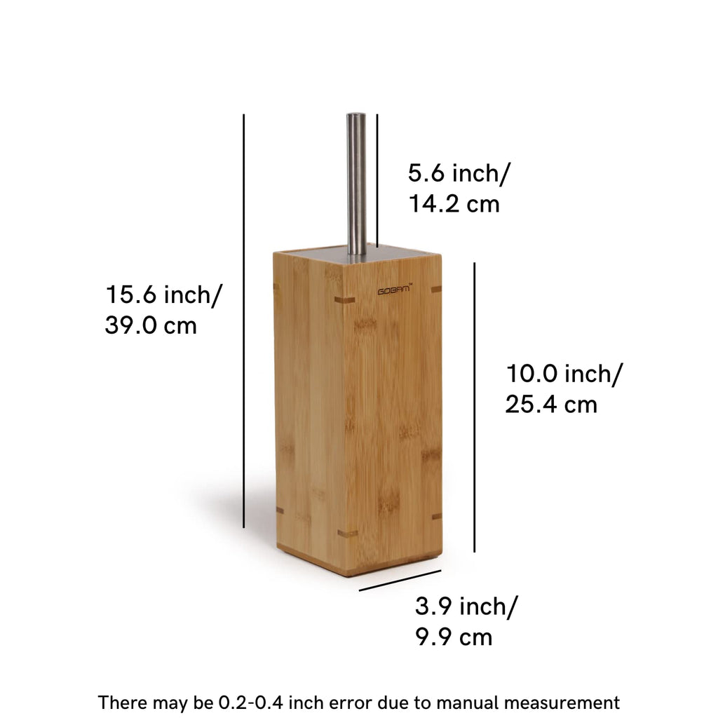 GOBAM Bamboo Toilet Brush and Holder for All Toilet Types - Stainless Steel Handle and Lid - Water Resistant - Toilet Brush Set - Bathroom Cleaning Supplies - Natural