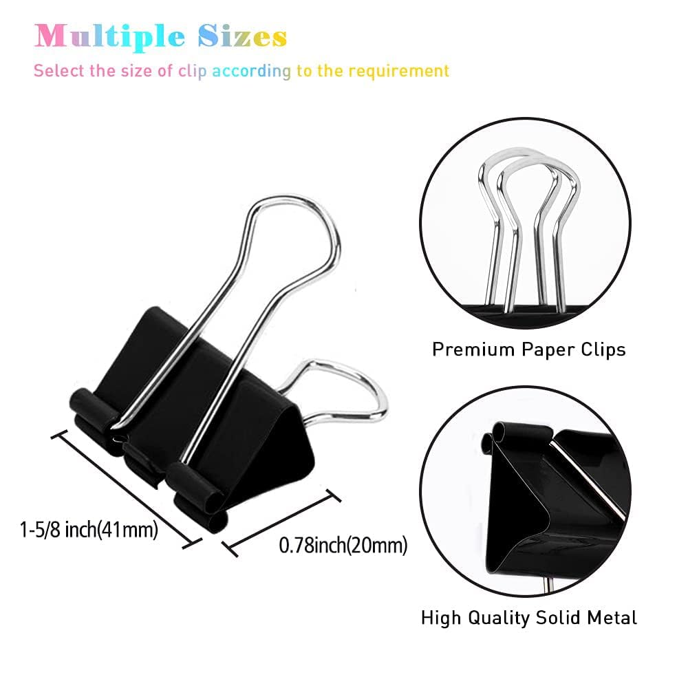 Large Binder Clips, 72 Pack, 1.6 Inch, Non-Standard 41mm, Black, Capacity 0.66 Inch, Paper Clips, Office Clips, Great Fold Clamp, School & Home Use