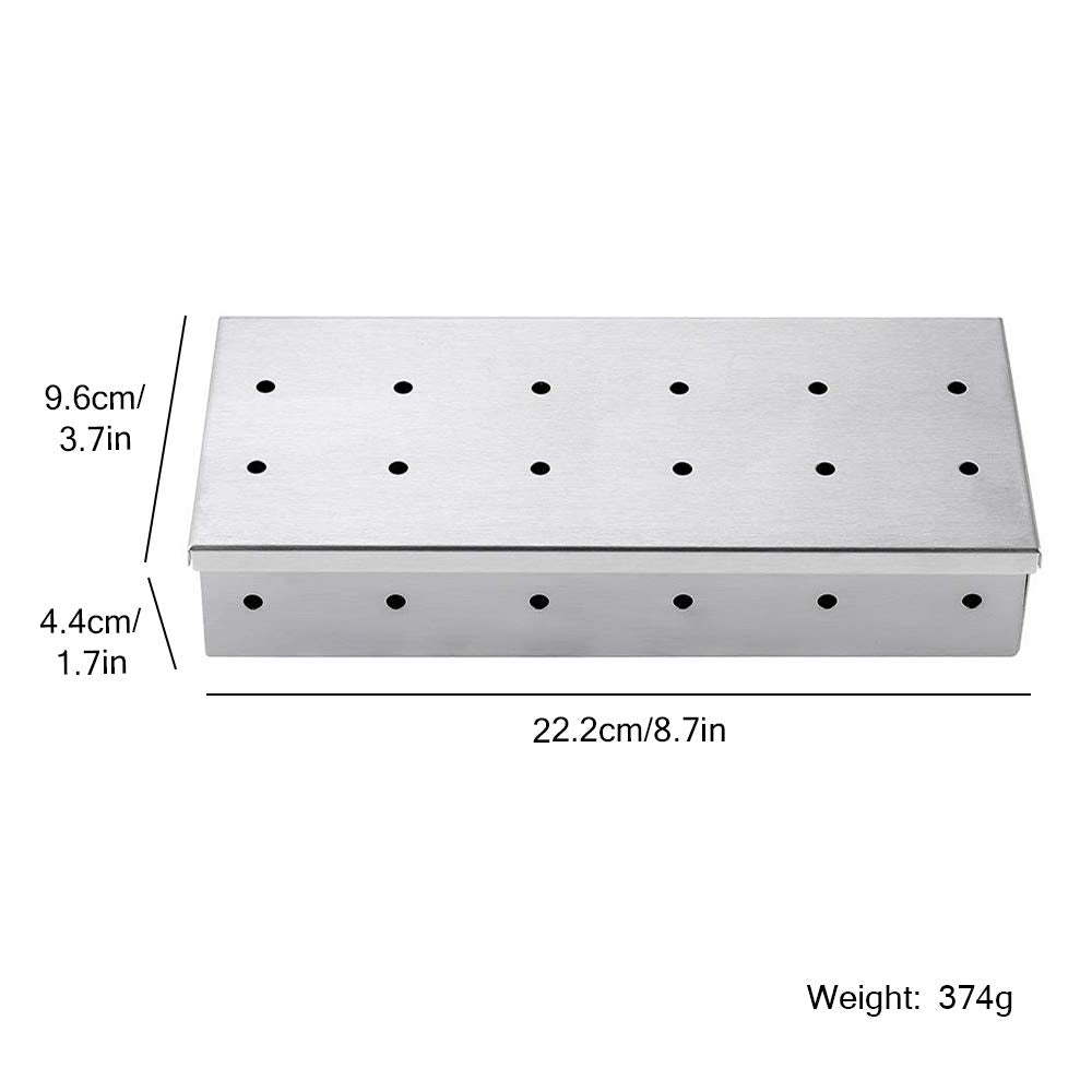 Smoker Box for BBQ Grilling Wood Chips, Thick Stainless Steel Smoking Box Non-Warp for Barbecue, Best Grill Accessories for Charcoal Grill and Gas Grill with Large Capacity