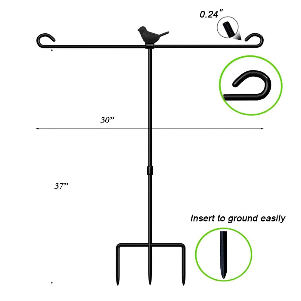 2-Flag Garden Flag Stand with Bird, Small Garden Flagpole Stand with Anti-Wind Clip
