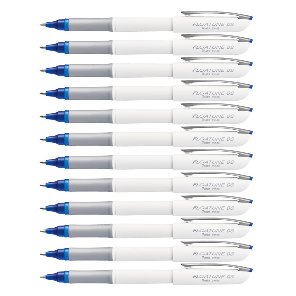 Pentel Floatune Ultra Smooth Writing Rollerball Pen, Everyday Use, Office Supplies, School Supplies, 0.8mm Bold Point, Blue Ink, BY108-C, Box of 12