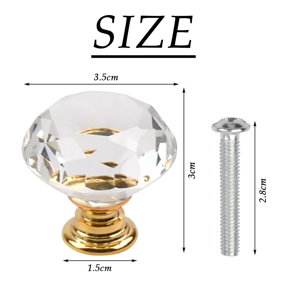 BUYGOO 20Pack Clear Crystal Glass Door Knobs Pull Handle, Diamond Wardrobe Doorknob, Crystal Glass Drawer Knobs, Cabinet Cupboard Handle Pull Knobs, Door Pull Handle with Screws for Home(30MM)