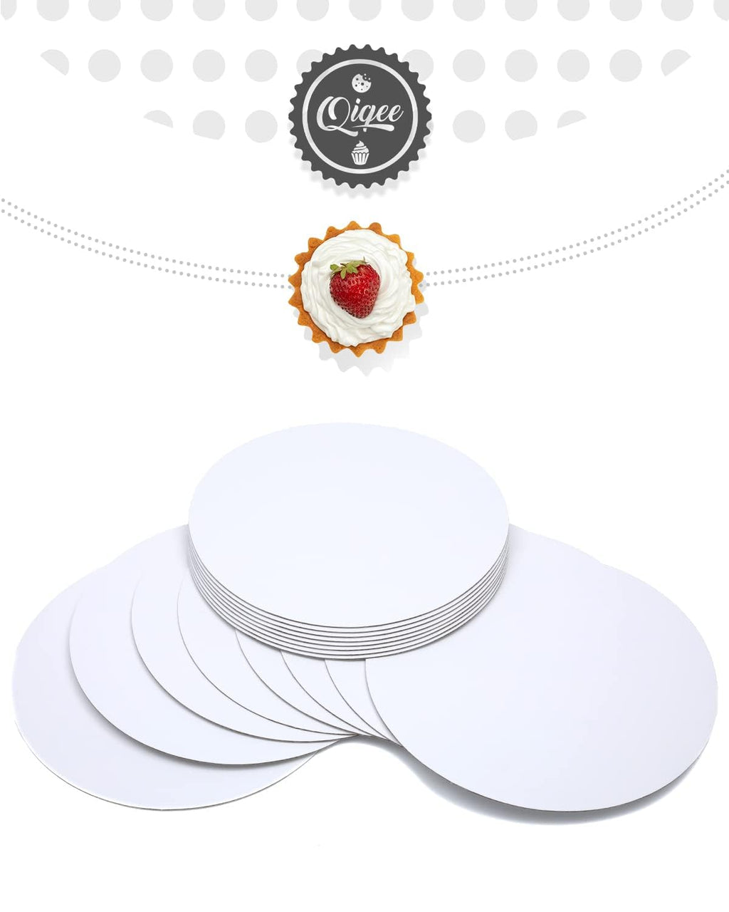 qiqee 12 Inch White Cake Boards Round 30-Packs Circles Rounds Base Food-Grade Cardboard Cake Plate(Thinner But Stronger)