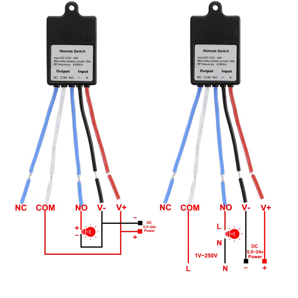 QIACHIP Mini Wireless Remote Control Switch DC 6V 12V 24V 48V 60V 1CH Channel RF Relay Switch Receiver Transmitter for LED Light, Car Battery ON/Off