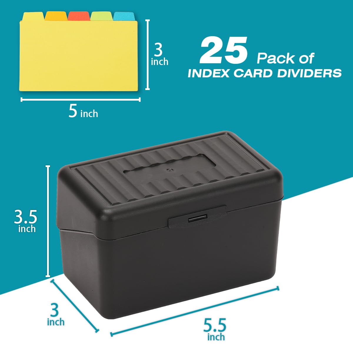 H4D Index Card Holder 3x5 Inches with 25 Plastic Dividers, Black