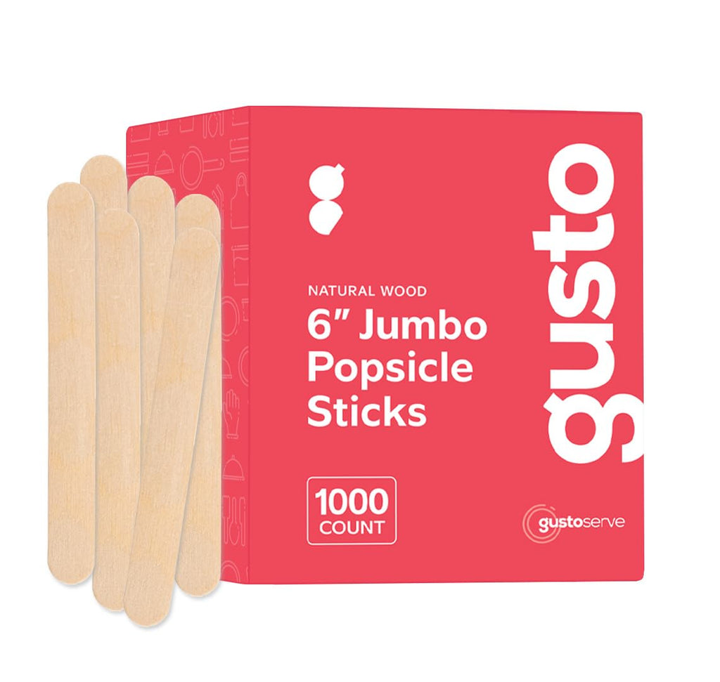 GUSTO 1000 Count Jumbo 6 Inch Wooden Multi-Purpose Popsicle Sticks, Craft Sticks for Ice Cream, Waxing, Tongue Depressor Wood Sticks - Formerly Comfy Package