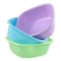 Jandson 3-Pack 8 Quart Plastic Square Wash Basin, Small Dishpan Tub (Blue, Green, Purple)