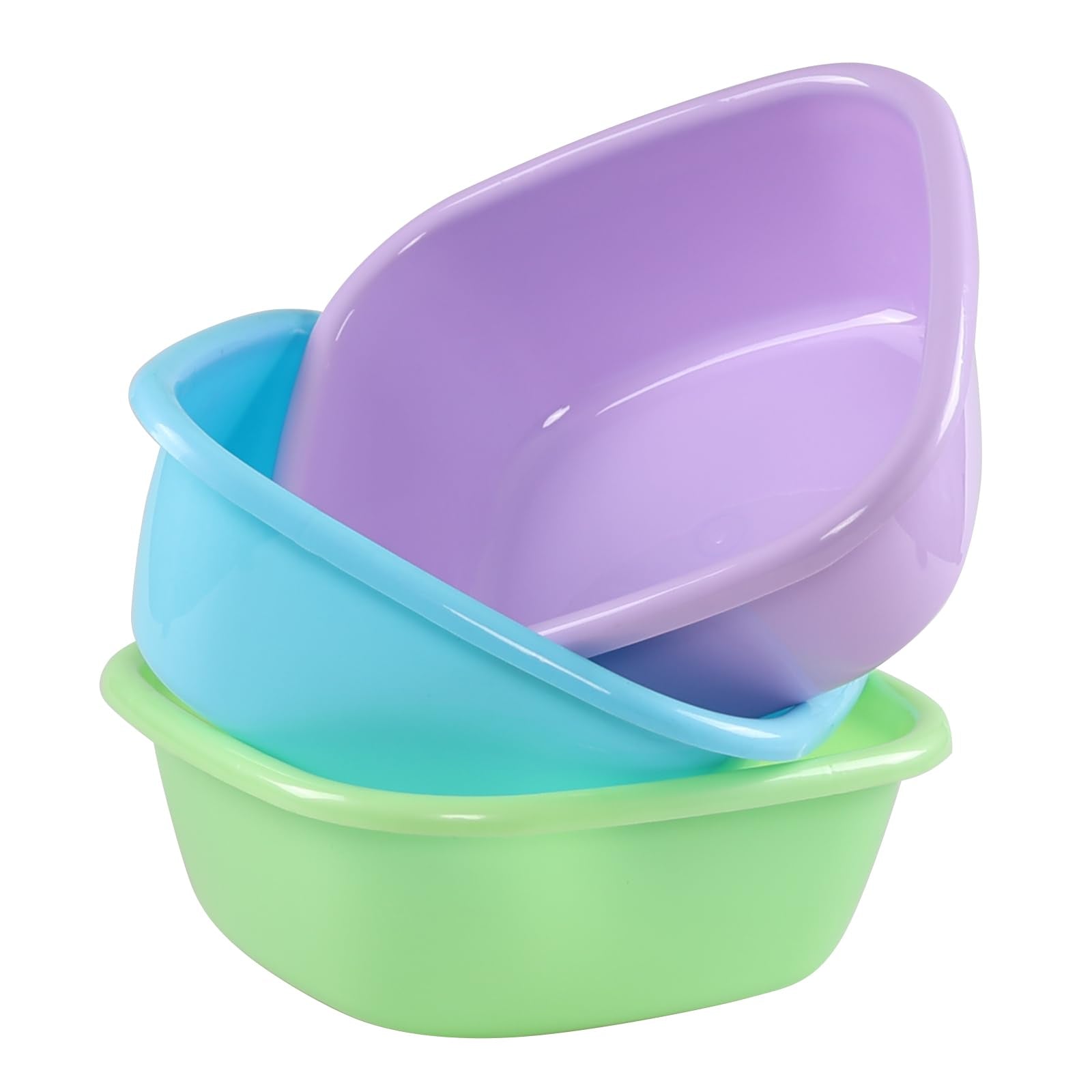 Jandson 3-Pack 8 Quart Plastic Square Wash Basin, Small Dishpan Tub (Blue, Green, Purple)