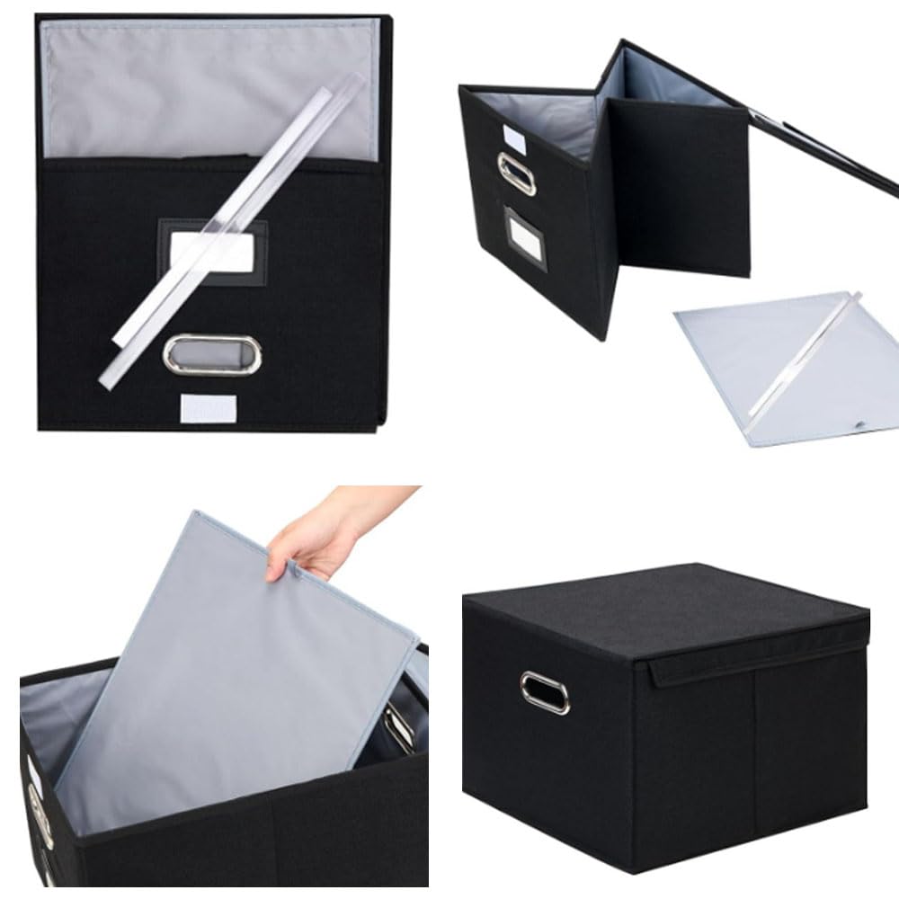 Portable File Organizer Box with Lid,File Management Box,Foldable Linen Hanging File Storage Box With Plastic Slide Rail,Durable Office/Home/School Box,Filling System for Folders Storage