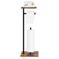 Toilet Paper Holder Stand Toilet Paper Roll Holder with Shelf Free Standing Toilet Tissue Holder Black Toilet Paper Storage Holder with Reserve for for Bathroom Holds Wipe, Mobile Phone, Mega Rolls
