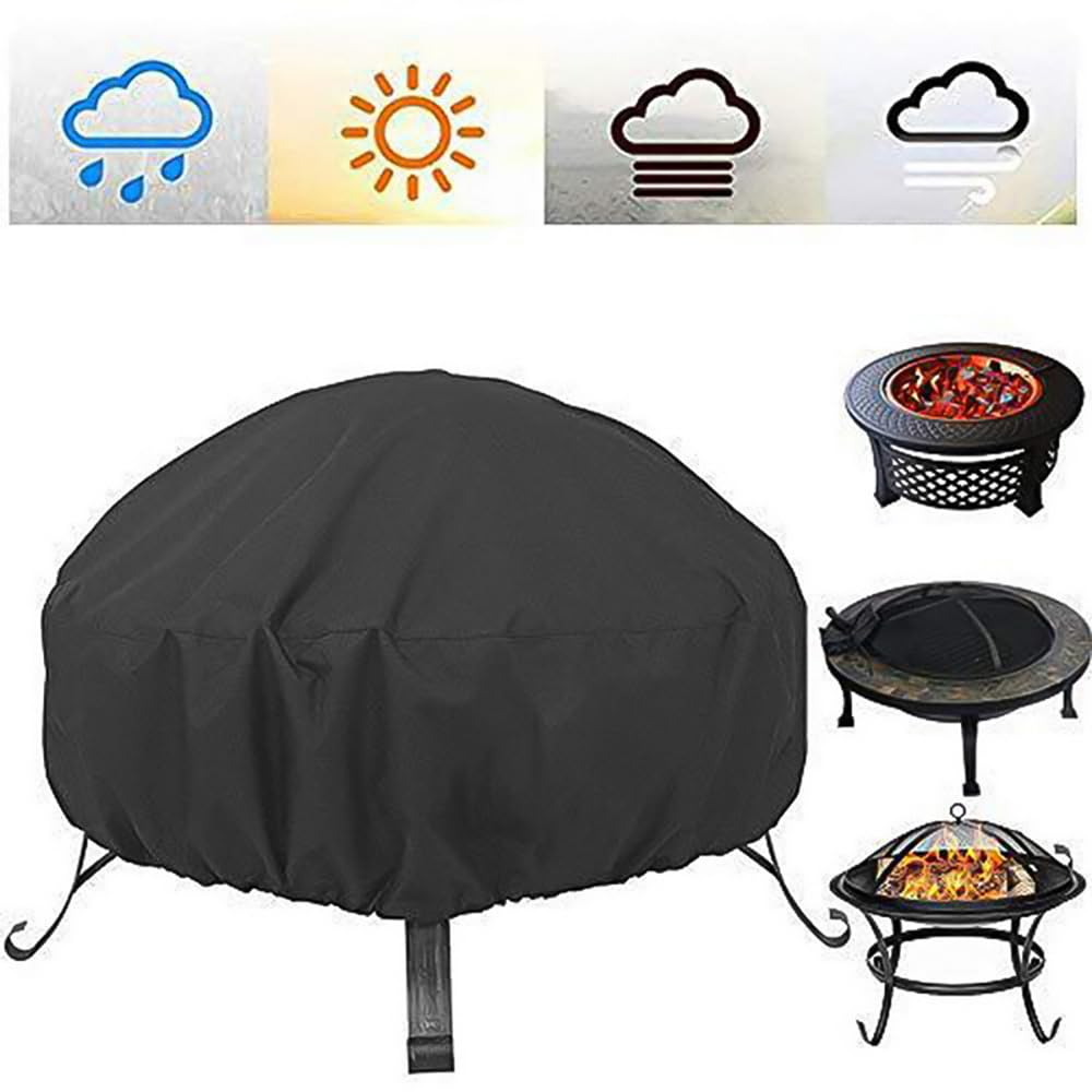 Fire Pit Cover Round for Fire Pit 22-34 Inch, Waterproof Outdoor FirePit Cover,Full Coverage Patio Round Fire Pit Cover Heavy Duty 420D Oxford Fabric Outdoor Fireplace Cover