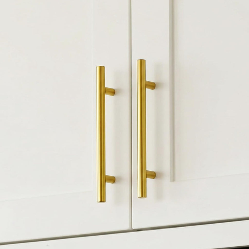 goldenwarm 5 Pack Gold Kitchen Cabinet Handles 96mm(3-3/4") Hole Center Drawer Pulls Cabinet Pulls Gold Kitchen Cupboard Handles Brushed Brass Drawer Hardware