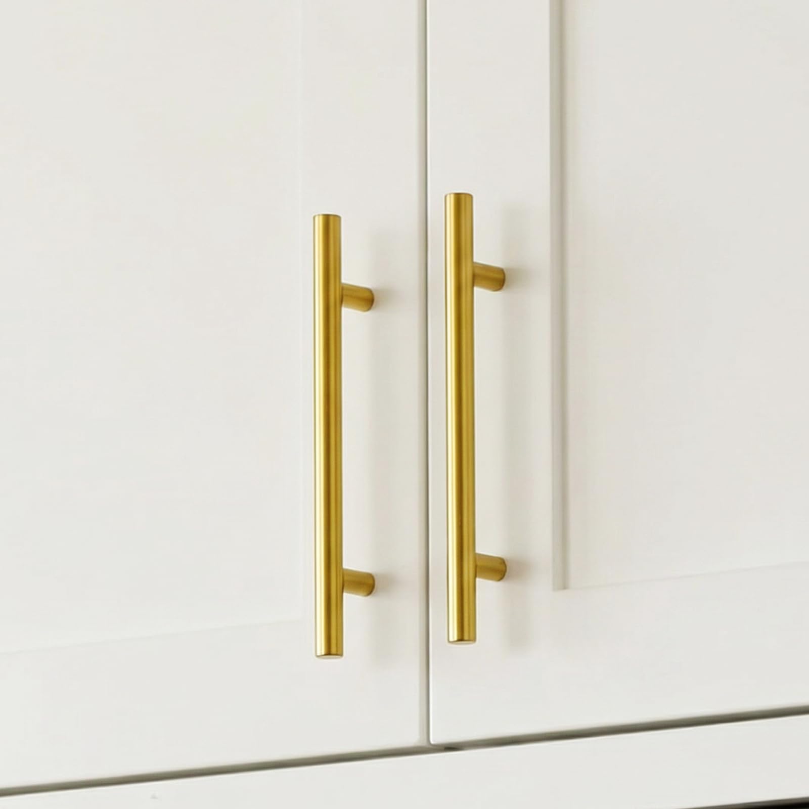 goldenwarm 5 Pack Gold Kitchen Cabinet Handles 96mm(3-3/4") Hole Center Drawer Pulls Cabinet Pulls Gold Kitchen Cupboard Handles Brushed Brass Drawer Hardware