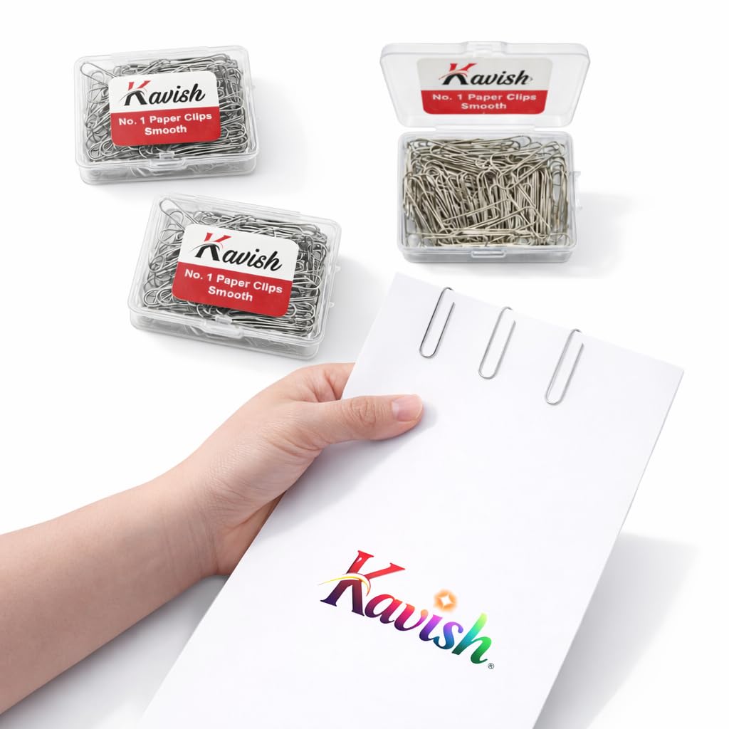 1000 Count Kavish No.1 Paper Clips – 1(10 Boxes x 100) Smooth Steel Wire, Rust-Resistant, 33–35 mm Office Paperclips for Home, School & Workplace