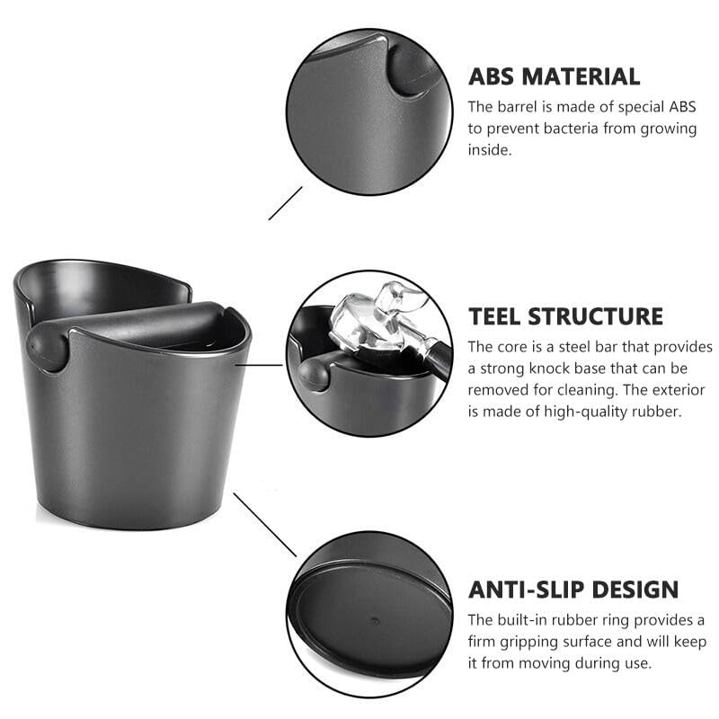 Asphodelia Coffee Knock Box and Coffee Stirrer,ABS Coffee Grind Knock Box, Shock-Absorbent Durable Grind Waste Bin with Removable Detachable Knock Bar and Non-Slip Base