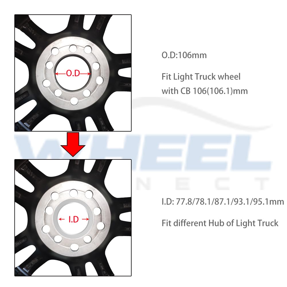 WHEEL CONNECT Hub Centric Rings, 106 to 87.1, Set of 4, ABS Plastic Hubrings, O.D:106 (106.1) - I.D:87.1mm.