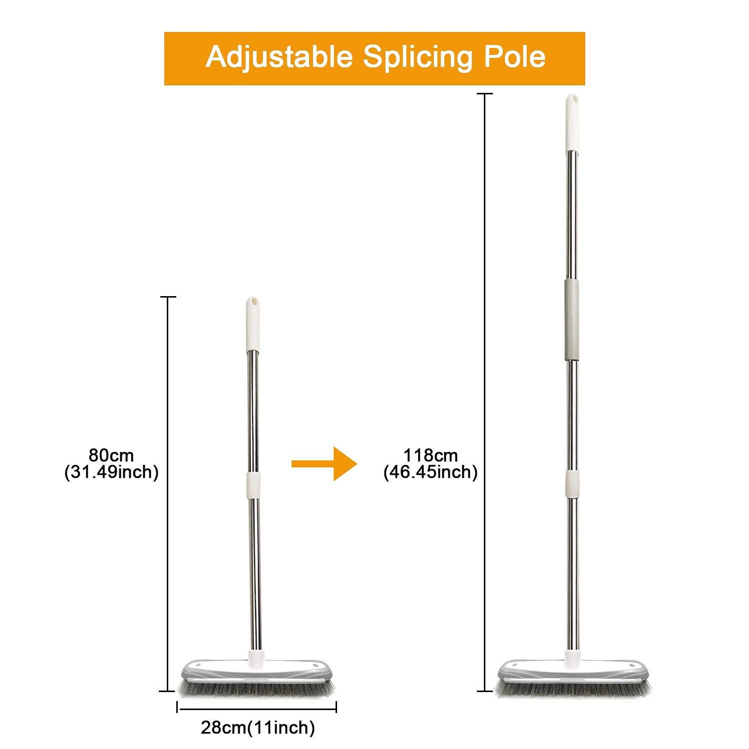 IZSOHHOME Deck Scrub Brush,Push Broom,Tub Floor Tile Broom Brush,Heavy Duty Stiff Bristles Grout Scrubber with Scraper,for Cleaning Bathroom, Patio, Kitchen,Wall and Deck,Indoor Outdoor Cleaning Brush,Adjustable Stainless Steel Long Handle-46.5"