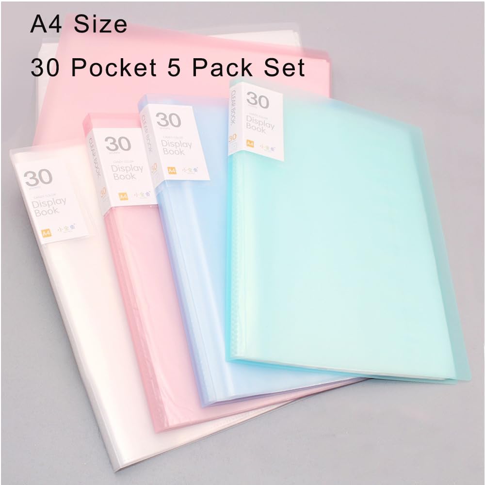 Display Book RUIFUNETEK Presentation Book with Clear Sheet Protectors A4 Binder with Plastic Sleeves 60 Pages Bound Sheet Protectors for Document Artwork and Photo (30 Pockets, 5 Color, 5 Pack)
