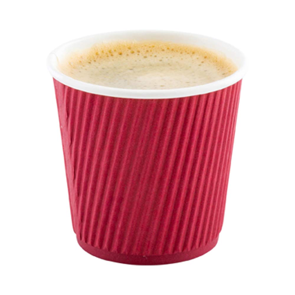 Restaurantware Ripple Wall Coffee Cups 25 Count 4 Ounce Insulated Crimson Paper Cups, Rolled Rim Spill-Resistant Disposable Paper Non-Slip for Coffee, Beverages