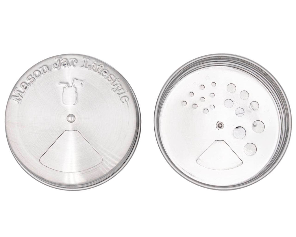 Mason Jar Lifestyle Adjustable Spice Shaker Lids for Regular Mouth Mason Jars – 4 Pack Stainless Steel Tops with Shaker and Pour Options – Seasoning Dispenser Lids
