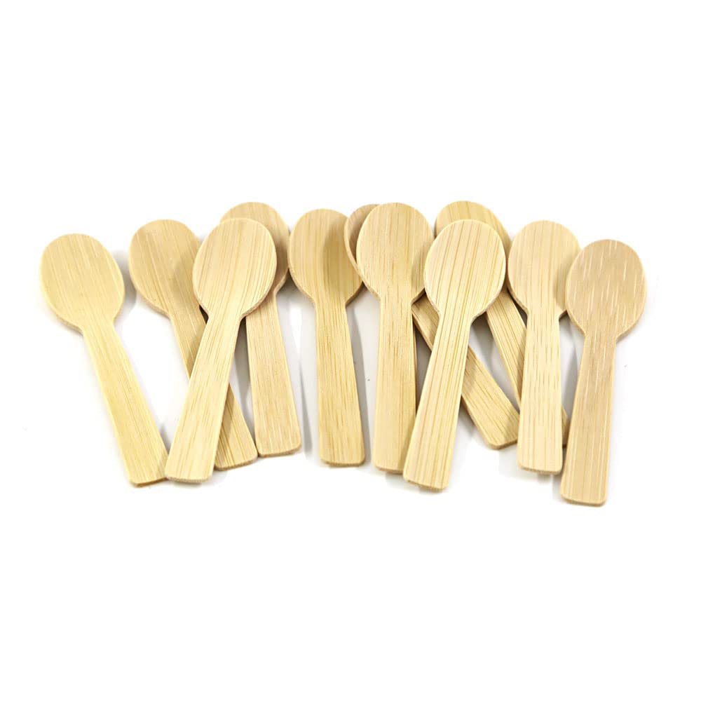 Bamboo Cutlery| 200PK Small Bamboo Spoons 3.54" Disposable Mini 100% Compostable Biodegradable Utensils Set Renewable Natural Disposable Ice Cream Spoon