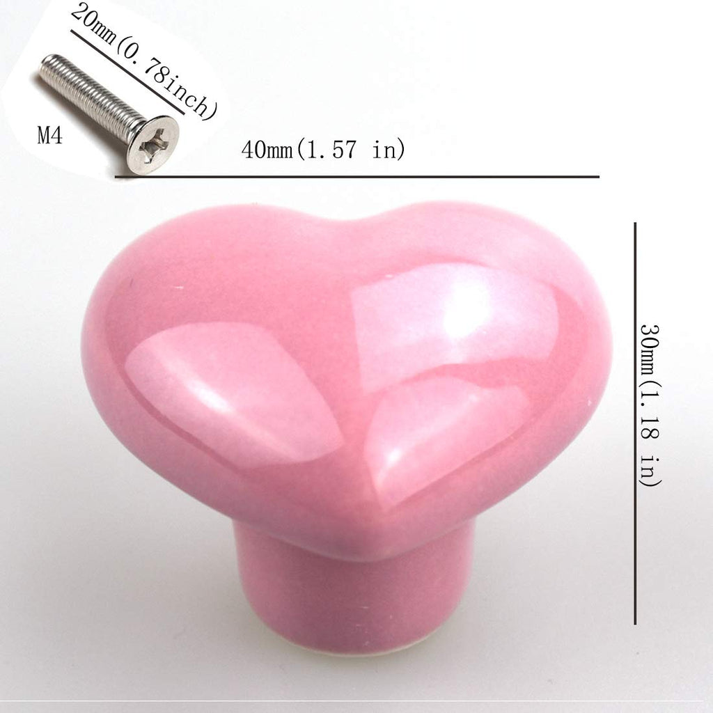 10PCS Heart-Shaped Drawer Pulls Ceramic Knobs for Cabinet, Kids Room Drawer, Dresser Drawer, with Screw, Pink