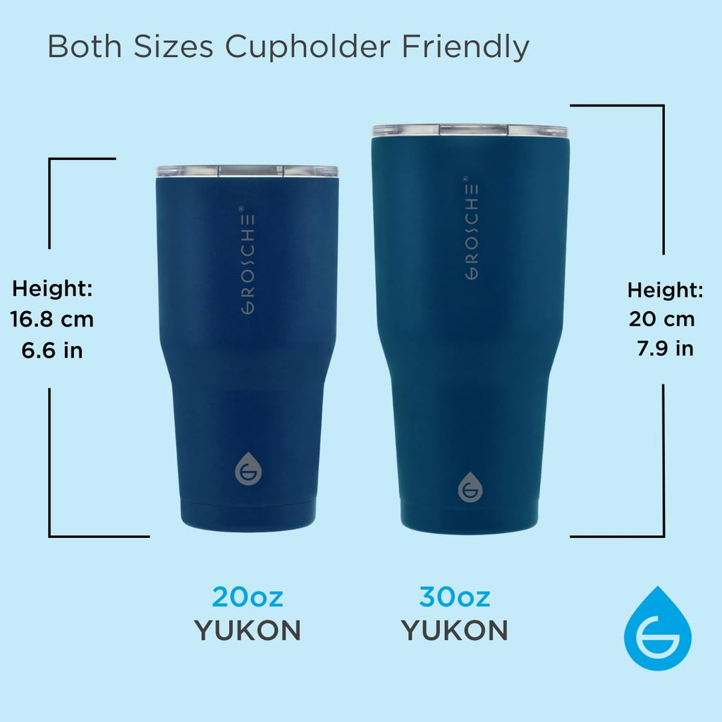 GROSCHE Yukon 20oz Insulated Coffee Mug with Lid Built Tough Travel Coffee Tumbler Mug Stainless Steel Vacuum Insulated Cup - Mountain Blue