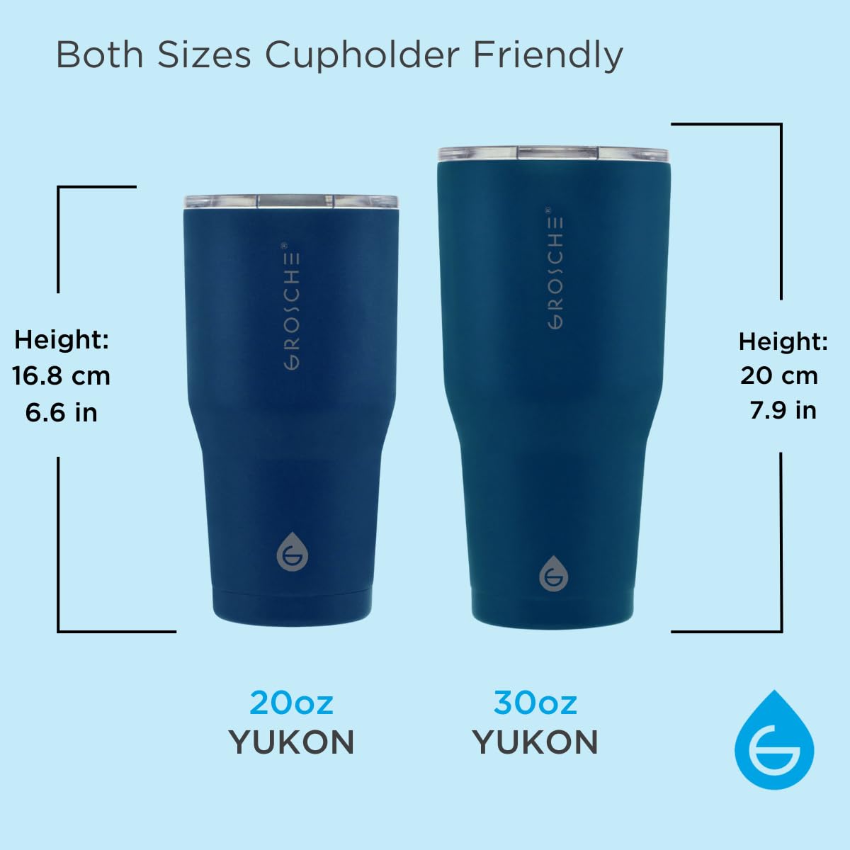 GROSCHE Yukon 20oz Insulated Coffee Mug with Lid Built Tough Travel Coffee Tumbler Mug Stainless Steel Vacuum Insulated Cup - Mountain Blue