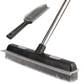 Pet Hair Rubber Broom with Carpet Rake and Squeegee, 2 in 1 Floor Brush for Carpet, 62 inch Adjustable Handle,Black (1)