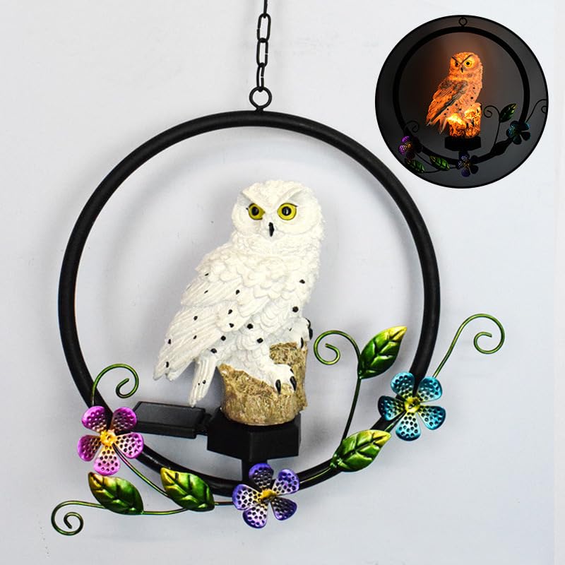 Solar Powered Garden Owl Statue Owl Gifts for Owl Lovers Waterproof Hanging Solar for Outdoor Decorative Unique Gifts for Lawn Yard Balcony
