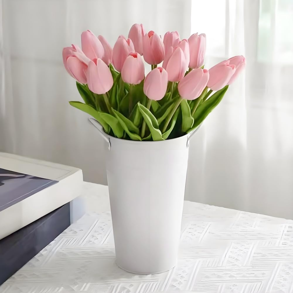 20PCS Artificial Tulips Real Touch PU Fake Tulips Flower Arrangement Bouquets for Home Party Decoration Holiday (Pink)