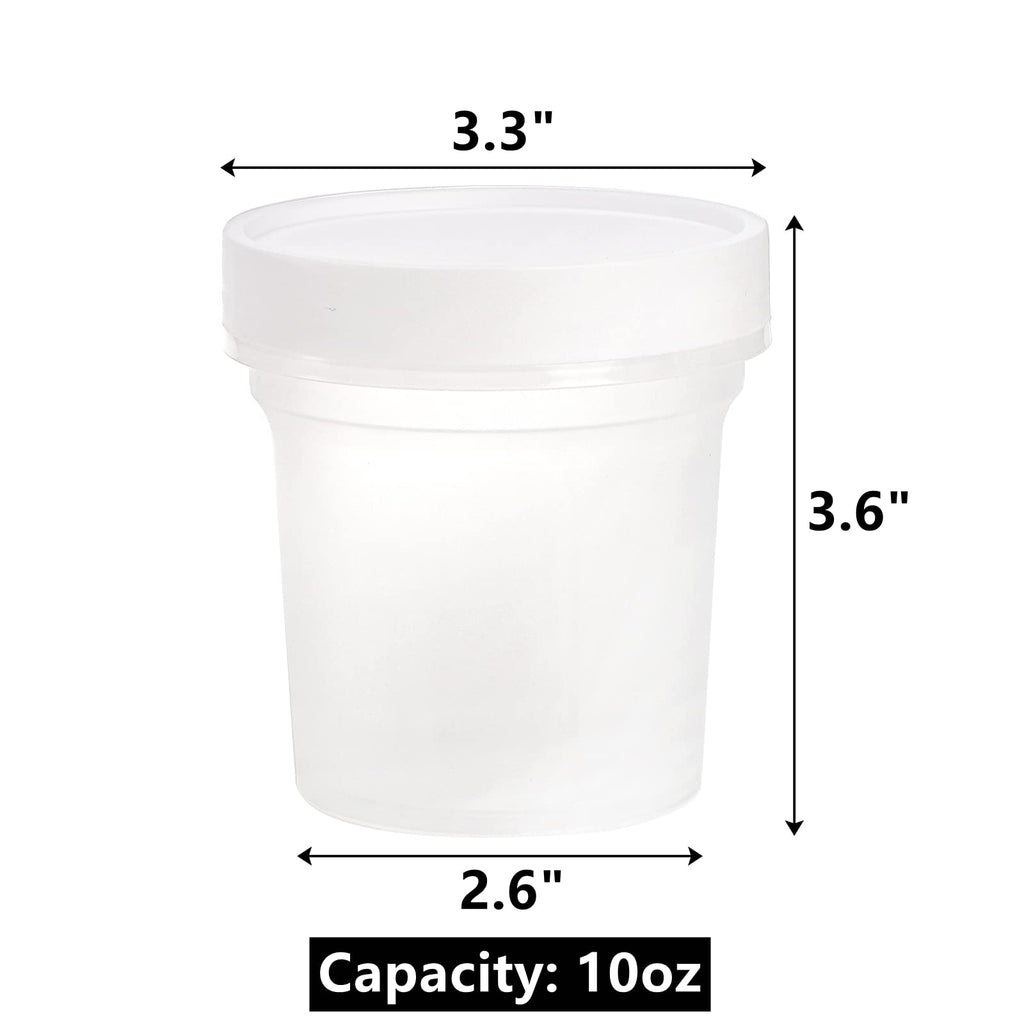 Peohud 20 Pack Ice Cream Containers,10 Oz Plastic FreezerJam Container, Food Storage Jar with Screw Lid, Leak Proof Takeout Container, Reusable Pudding Cups for Fruit, Dessert, Sundaes, Soup, BPA Free