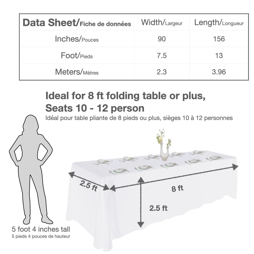 Urby White Tablecloth for 8+ft Rectangle Tables That Seats 8-10 Person, Manteles de Mesa De Tela para Fiestas de 8-10 Sillas, Machine Washable Reusable Polyester Table Cloths