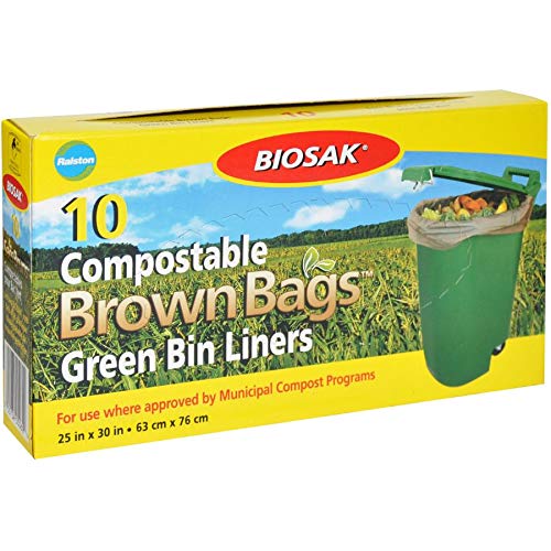 Biosak 10 Compostable Bags Green Bin Liners - 25 inches x 30 inches (51 Liter) - 1 Pack