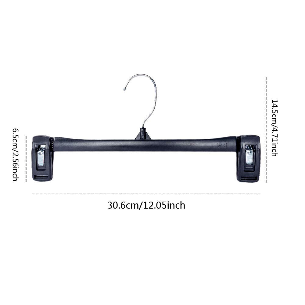 Pants Hangers, Durable and Sturdy Plastic Hanger,30 Pack 12inch Black Plastic Skirt Hanger with Non-Slip Big Clips and 360 Rotatable Hook
