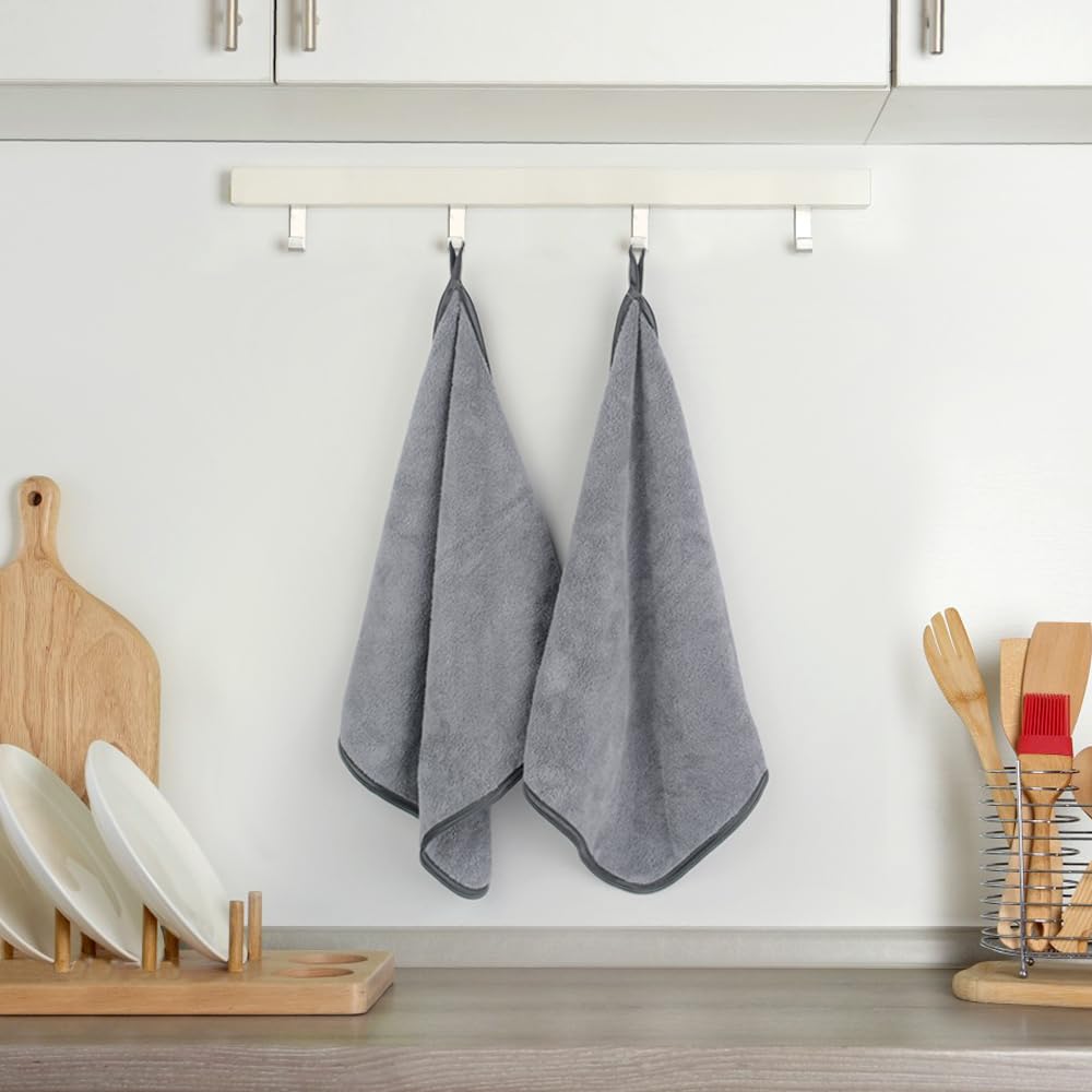 VIVOTE Microfibre Guest Towels, Super Soft and Absorbent Towel, Microfibre Hanging Towel for Kitchen and Bathroom, Dry Hand Towels, 40 x 40 cm, Guest Towel, Kitchen Towels, Pack of 2, Grey
