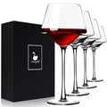 Swanfort Red Wine Glasses Set of 4，Hand Blown Crystal Wine Glasses with Stem, Unique Design Long Stem Wine Glass with Box for All Purpose 14.5 OZ