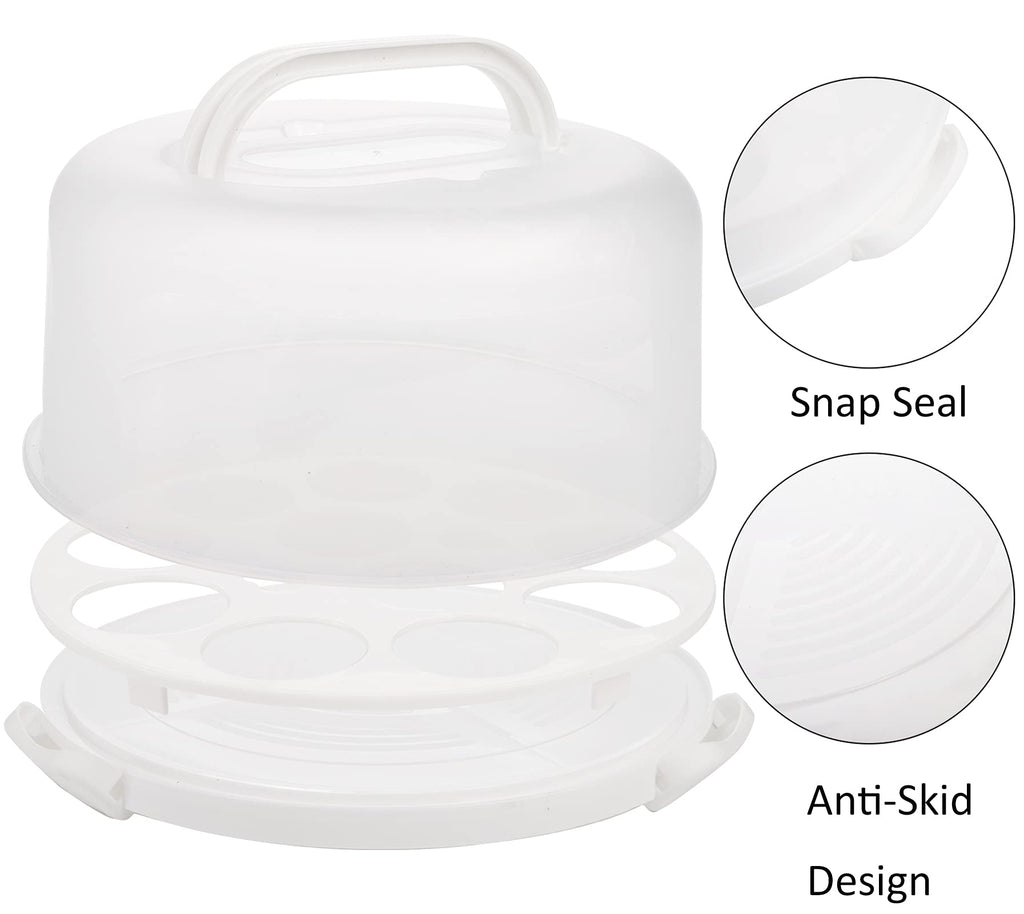 Yesland Cake Carrier with Collapsible Handle - White Cake Container and Holder with Lid - Portable Plastic Round Cake Cover for 10 inch Cake, Pies, Cookies, Nuts, Muffins, Cupcakes and Fruit