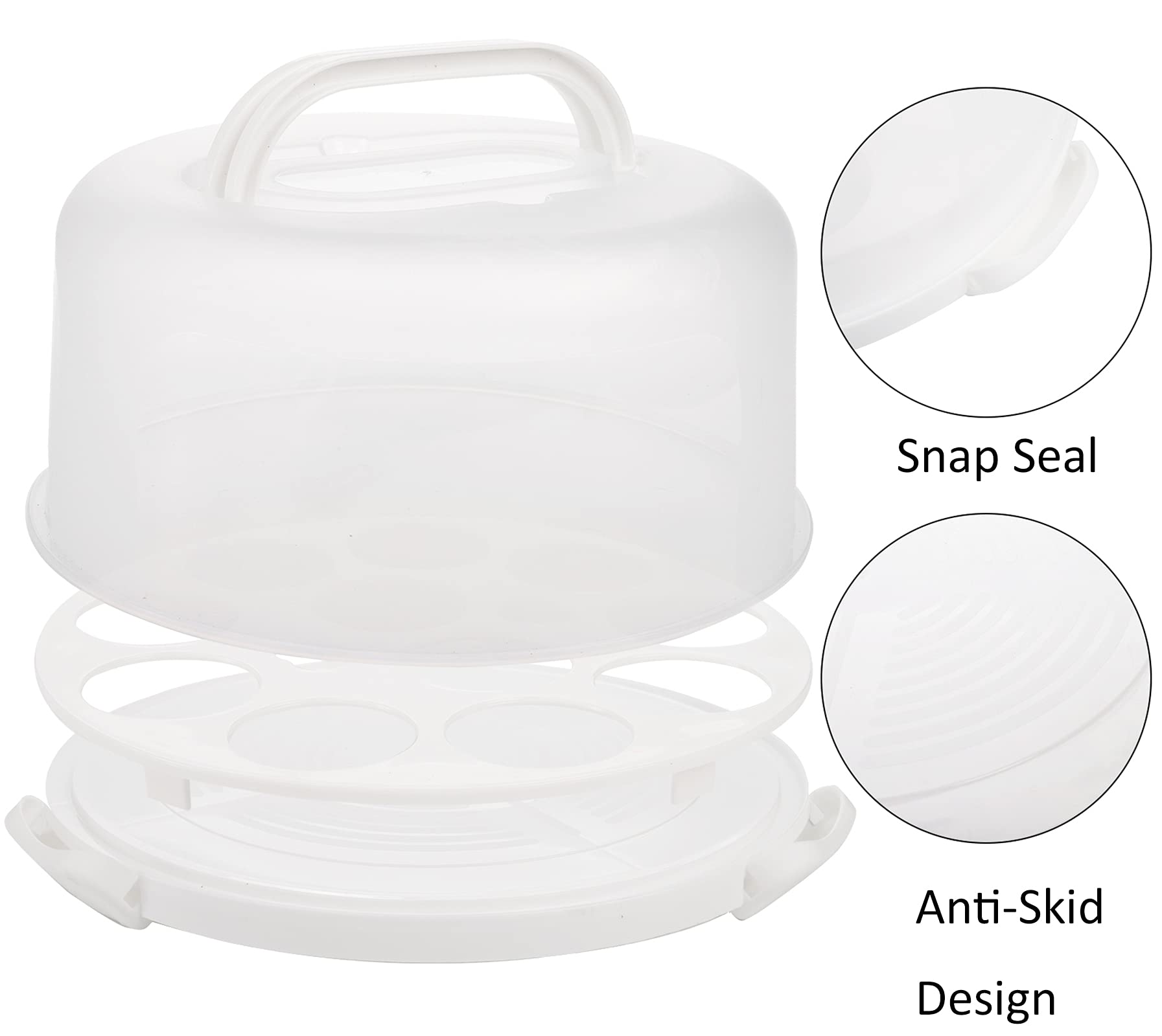 Yesland Cake Carrier with Collapsible Handle - White Cake Container and Holder with Lid - Portable Plastic Round Cake Cover for 10 inch Cake, Pies, Cookies, Nuts, Muffins, Cupcakes and Fruit