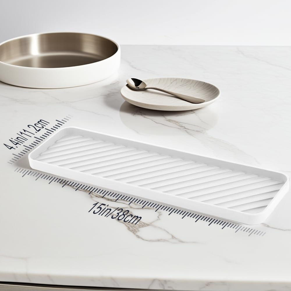 HvOvMvE Silicone Organizer Tray for Kitchen Sinks and Bathrooms. Dishwasher-Safe, Non-Slip Countertop Tray, Bathroom Drawer Organizer Trays. Perfect for Makeup & Trinkets (White L 1PC)