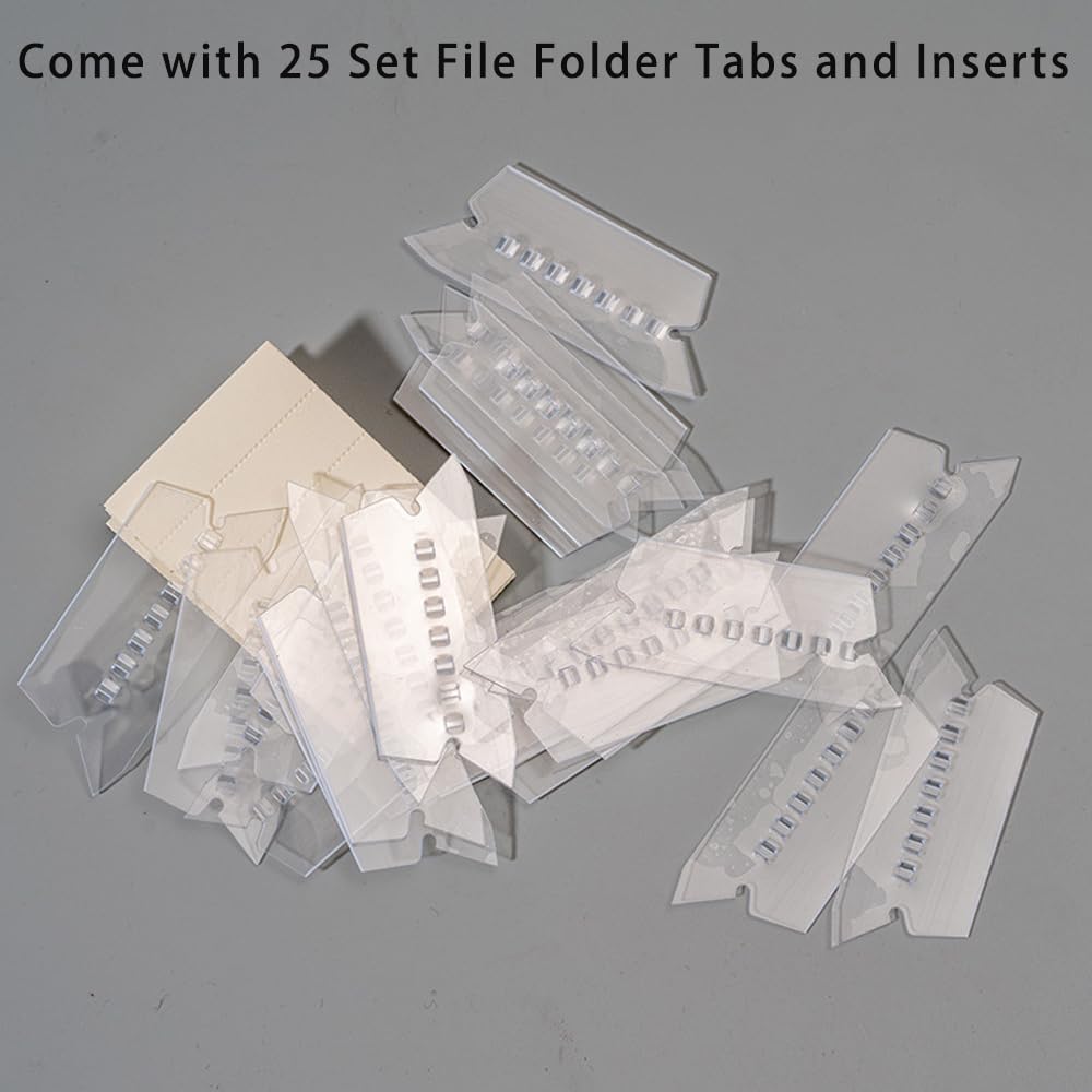 25 Pcs FC Legal Size Hanging File Organizer with Tabs and Inserts RUIFUNETEK Premium V-Shaped Paper Hanging File Folders with Metal Slide Rail, fit Standard North American Filing Cabinets